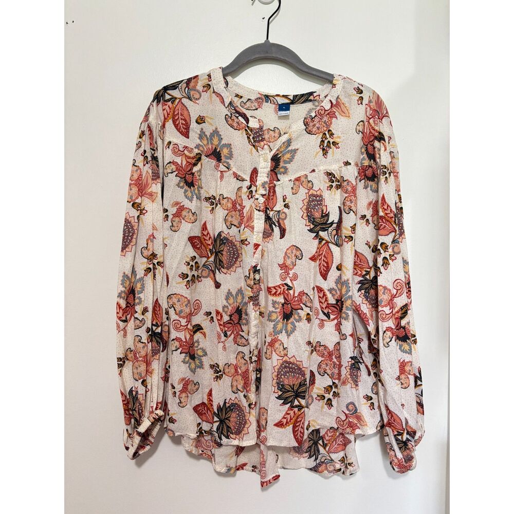 Old Navy Boho Paisley Floral Blouse XL Peasant Cottagecore Flowy Top Witchy